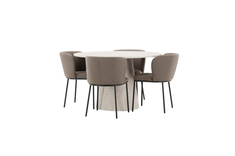 Spisegruppe Lanzo Rund 120 cm Beige med 4 stk Edina Stoler Svart / Brun - Svart / Brun - Møbler - Bord - Spisegrupper