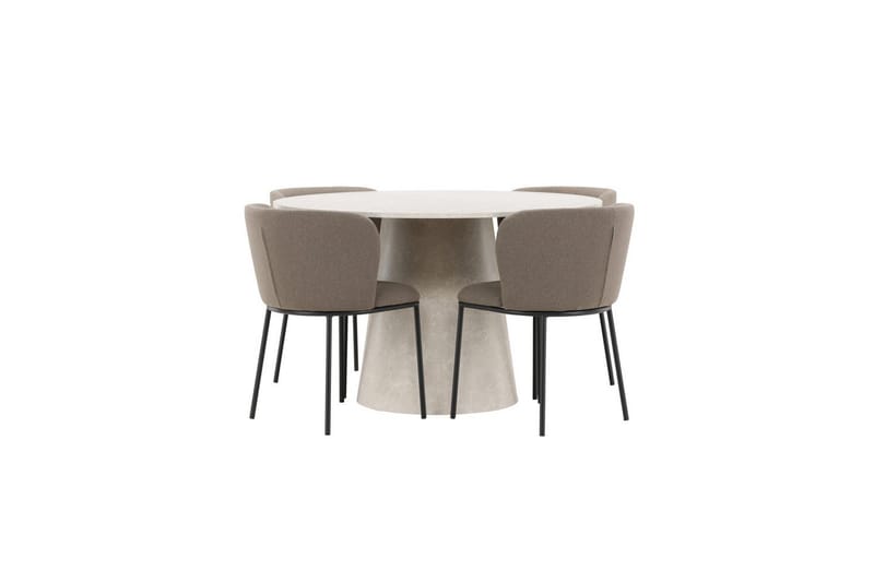 Spisegruppe Lanzo Rund 120 cm Beige med 4 stk Edina Stoler Svart / Brun - Svart / Brun - Møbler - Bord - Spisegrupper