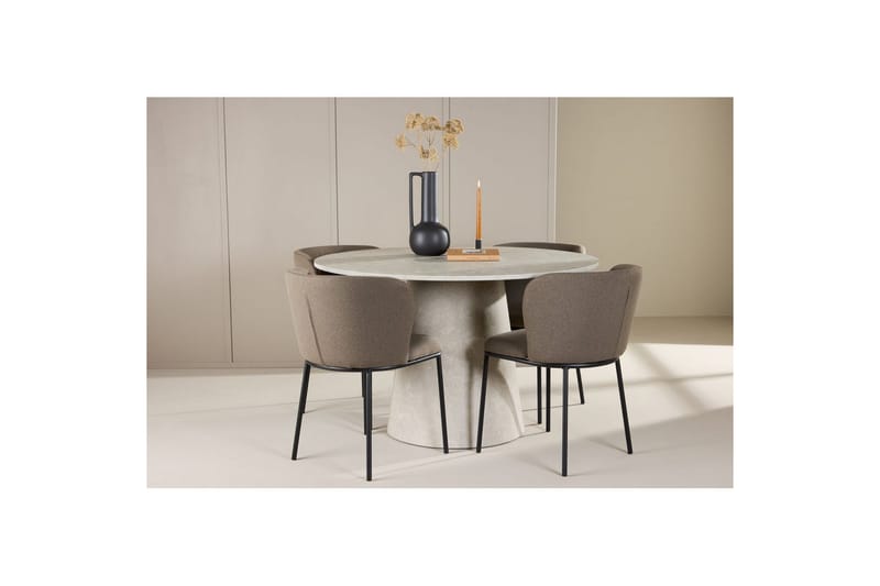 Spisegruppe Lanzo Rund 120 cm Beige med 4 stk Edina Stoler Svart / Brun - Svart / Brun - Møbler - Bord - Spisegrupper