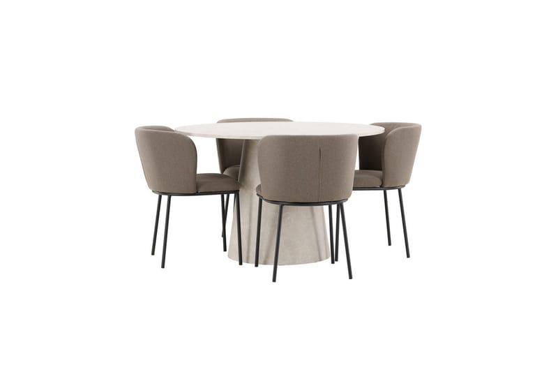 Spisegruppe Lanzo Rund 120 cm Beige med 4 stk Edina Stoler Svart / Brun - Svart / Brun - Møbler - Bord - Spisegrupper