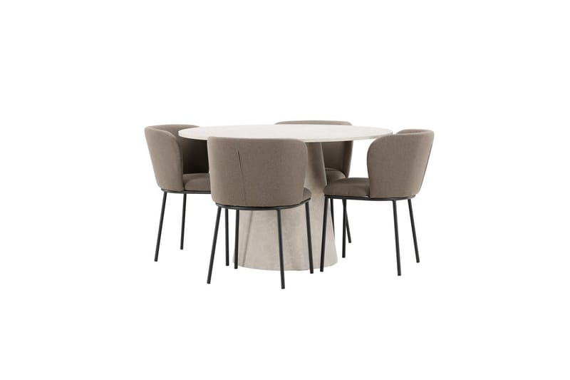 Spisegruppe Lanzo Rund 120 cm Beige med 4 stk Edina Stoler Svart / Brun - Svart / Brun - Møbler - Bord - Spisegrupper