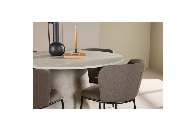 Spisegruppe Lanzo Rund 120 cm Beige med 4 stk Edina Stoler Svart / Brun - Svart / Brun - Møbler - Bord - Spisegrupper