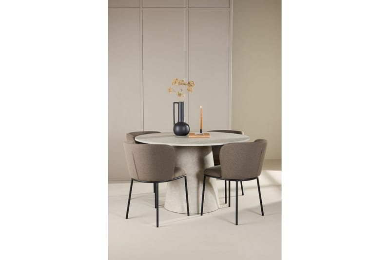 Spisegruppe Lanzo Rund 120 cm Beige med 4 stk Edina Stoler Svart / Brun - Svart / Brun - Møbler - Bord - Spisegrupper