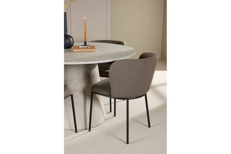 Spisegruppe Lanzo Rund 120 cm Beige med 4 stk Edina Stoler Svart / Brun - Svart / Brun - Møbler - Bord - Spisegrupper