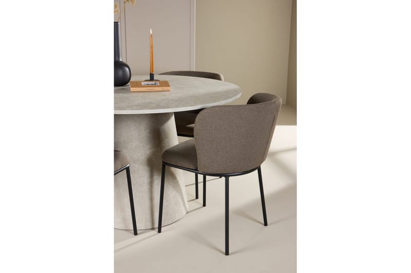 Spisegruppe Lanzo Rund 120 cm Beige med 4 stk Edina Stoler Svart / Brun - Svart / Brun - Møbler - Bord - Spisegrupper