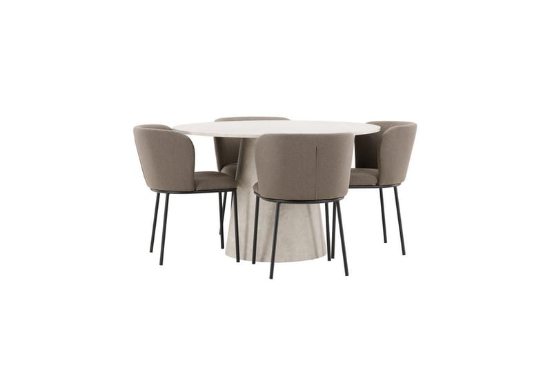 Spisegruppe Lanzo Rund 120 cm Beige med 4 stk Edina Stoler Svart / Brun - Svart / Brun - Møbler - Bord - Spisegrupper