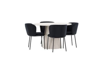 Spisegruppe Lanzo Rund 120 cm Beige med 4 stk Edina Stoler Svart - Svart - Møbler - Bord - Spisegrupper