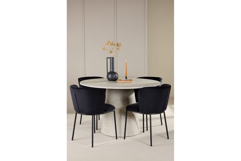 Spisegruppe Lanzo Rund 120 cm Beige med 4 stk Edina Stoler Svart - Svart - Møbler - Bord - Spisegrupper