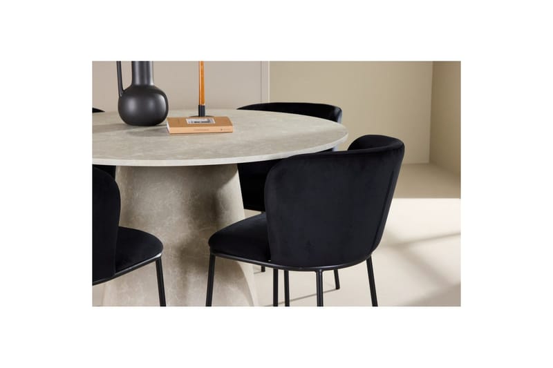 Spisegruppe Lanzo Rund 120 cm Beige med 4 stk Edina Stoler Svart - Svart - Møbler - Bord - Spisegrupper