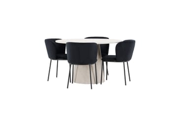 Spisegruppe Lanzo Rund 120 cm Beige med 4 stk Edina Stoler Svart - Svart - Møbler - Bord - Spisegrupper