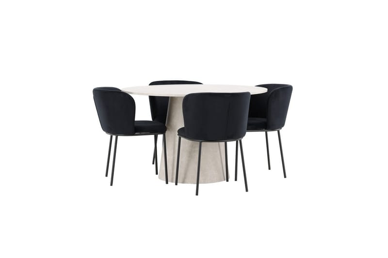 Spisegruppe Lanzo Rund 120 cm Beige med 4 stk Edina Stoler Svart - Svart - Møbler - Bord - Spisegrupper