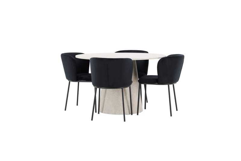 Spisegruppe Lanzo Rund 120 cm Beige med 4 stk Edina Stoler Svart - Svart - Møbler - Bord - Spisegrupper