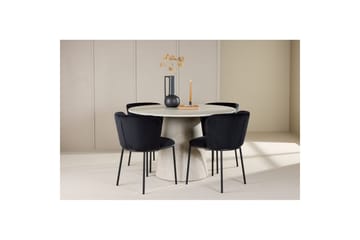 Spisegruppe Lanzo Rund 120 cm Beige med 4 stk Edina Stoler Svart - Svart - Møbler - Bord - Spisegrupper