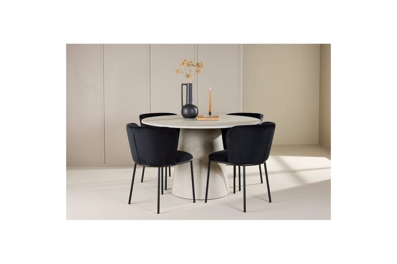 Spisegruppe Lanzo Rund 120 cm Beige med 4 stk Edina Stoler Svart - Svart - Møbler - Bord - Spisegrupper