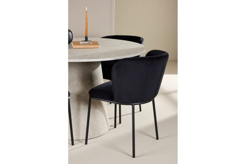 Spisegruppe Lanzo Rund 120 cm Beige med 4 stk Edina Stoler Svart - Svart - Møbler - Bord - Spisegrupper