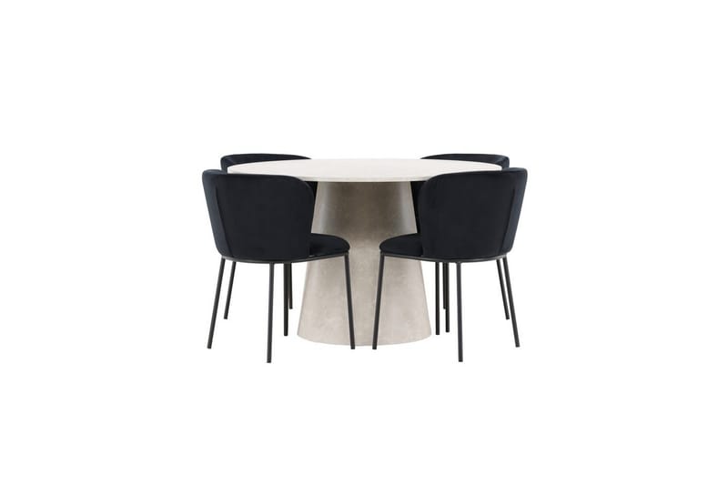 Spisegruppe Lanzo Rund 120 cm Beige med 4 stk Edina Stoler Svart, Svart