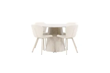 Spisegruppe Lanzo Rund 120 cm med 4 stk Lilja Stoler Beige - Beige - Møbler - Bord - Spisegrupper