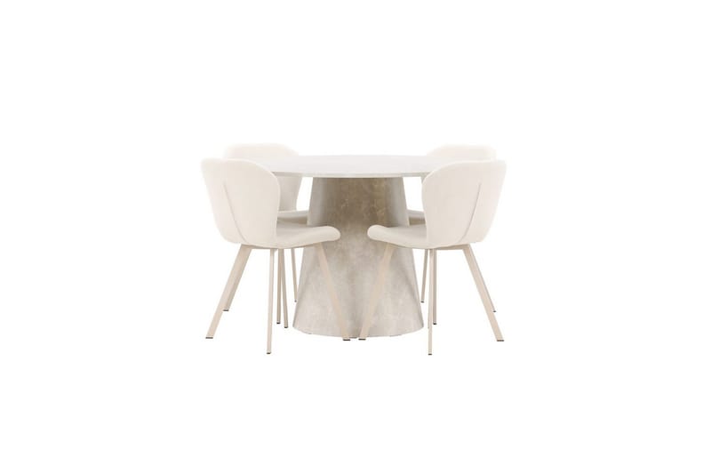 Spisegruppe Lanzo Rund 120 cm med 4 stk Lilja Stoler Beige - Beige - Møbler - Bord - Spisegrupper