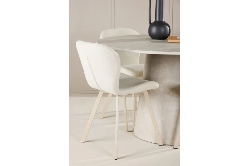Spisegruppe Lanzo Rund 120 cm med 4 stk Lilja Stoler Beige - Beige - Møbler - Bord - Spisegrupper