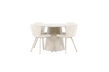 Spisegruppe Lanzo Rund 120 cm med 4 stk Lilja Stoler Beige - Beige - Møbler - Bord - Spisegrupper