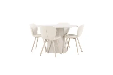 Spisegruppe Lanzo Rund 120 cm med 4 stk Lilja Stoler Beige - Beige - Møbler - Bord - Spisegrupper