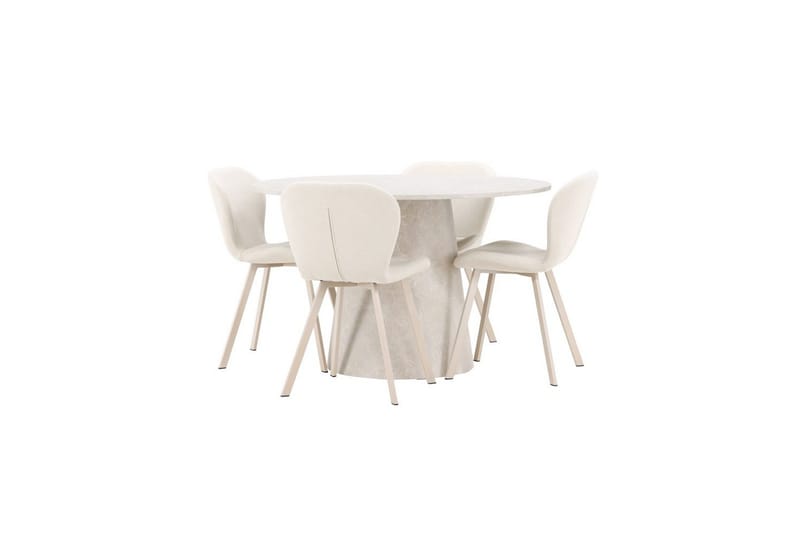 Spisegruppe Lanzo Rund 120 cm med 4 stk Lilja Stoler Beige - Beige - Møbler - Bord - Spisegrupper