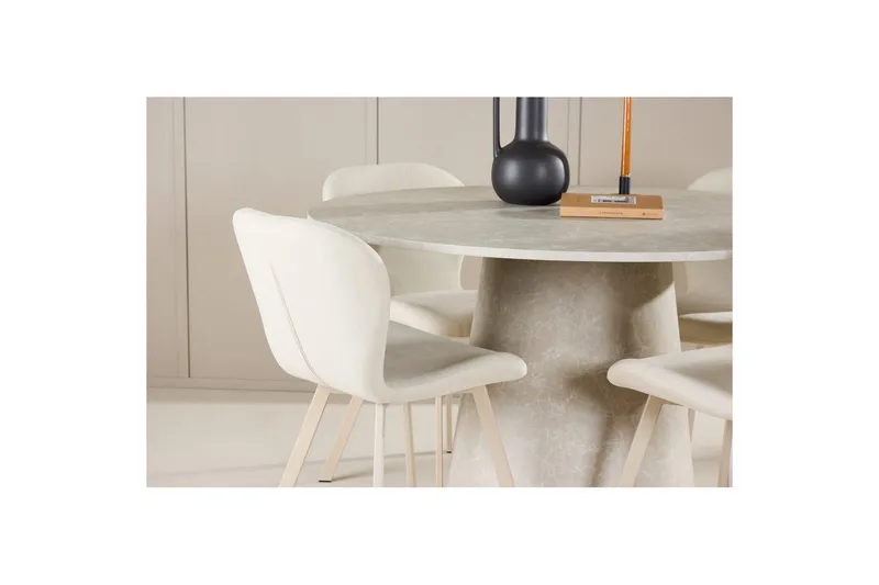 Spisegruppe Lanzo Rund 120 cm med 4 stk Lilja Stoler Beige - Beige - Møbler - Bord - Spisegrupper