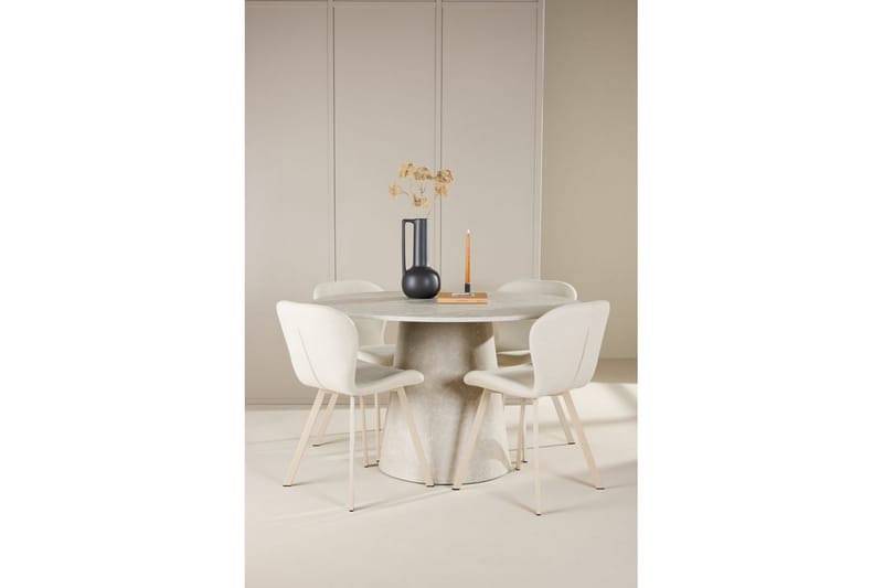 Spisegruppe Lanzo Rund 120 cm med 4 stk Lilja Stoler Beige - Beige - Møbler - Bord - Spisegrupper
