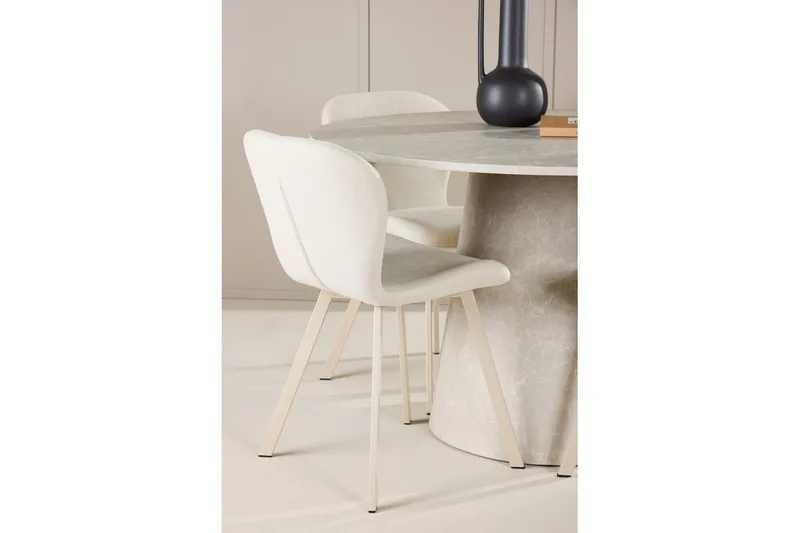 Spisegruppe Lanzo Rund 120 cm med 4 stk Lilja Stoler Beige - Beige - Møbler - Bord - Spisegrupper