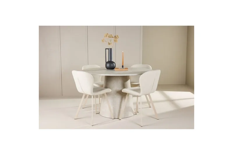 Spisegruppe Lanzo Rund 120 cm med 4 stk Lilja Stoler Beige - Beige - Møbler - Bord - Spisegrupper