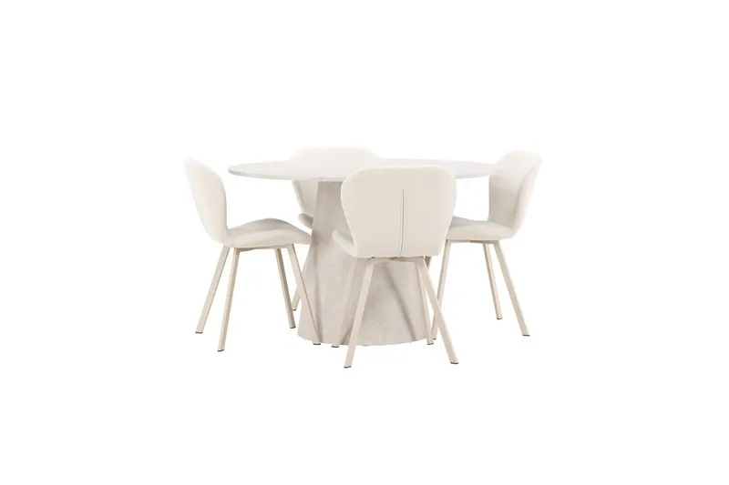 Spisegruppe Lanzo Rund 120 cm med 4 stk Lilja Stoler Beige - Beige - Møbler - Bord - Spisegrupper