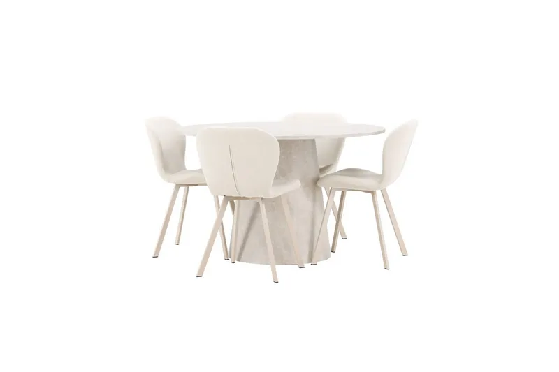 Spisegruppe Lanzo Rund 120 cm med 4 stk Lilja Stoler Beige - Beige - Møbler - Bord - Spisegrupper