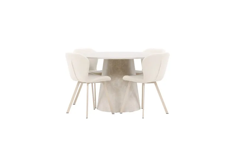 Spisegruppe Lanzo Rund 120 cm med 4 stk Lilja Stoler Beige - Beige - Møbler - Bord - Spisegrupper