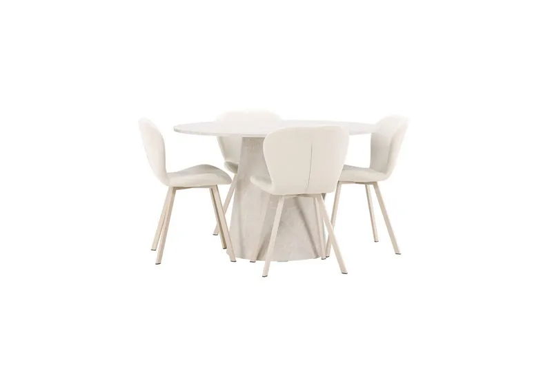 Spisegruppe Lanzo Rund 120 cm med 4 stk Lilja Stoler Beige - Beige - Møbler - Bord - Spisegrupper
