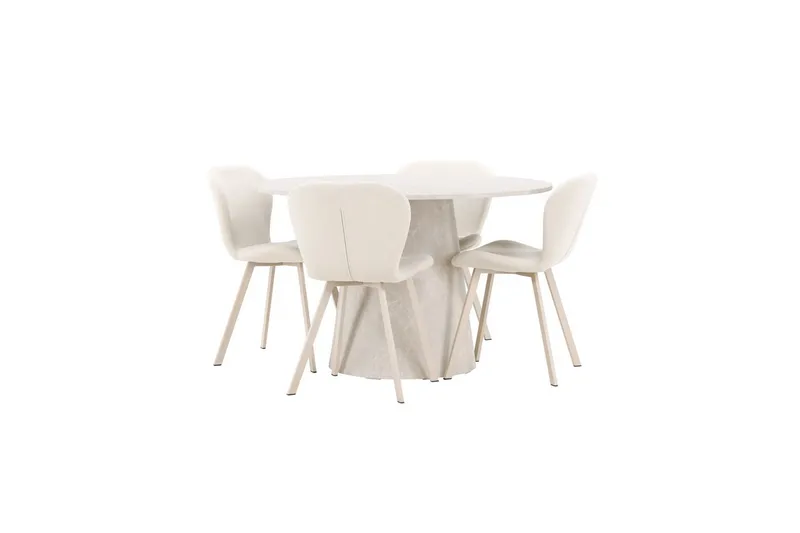 Spisegruppe Lanzo Rund 120 cm med 4 stk Lilja Stoler Beige - Beige - Møbler - Bord - Spisegrupper
