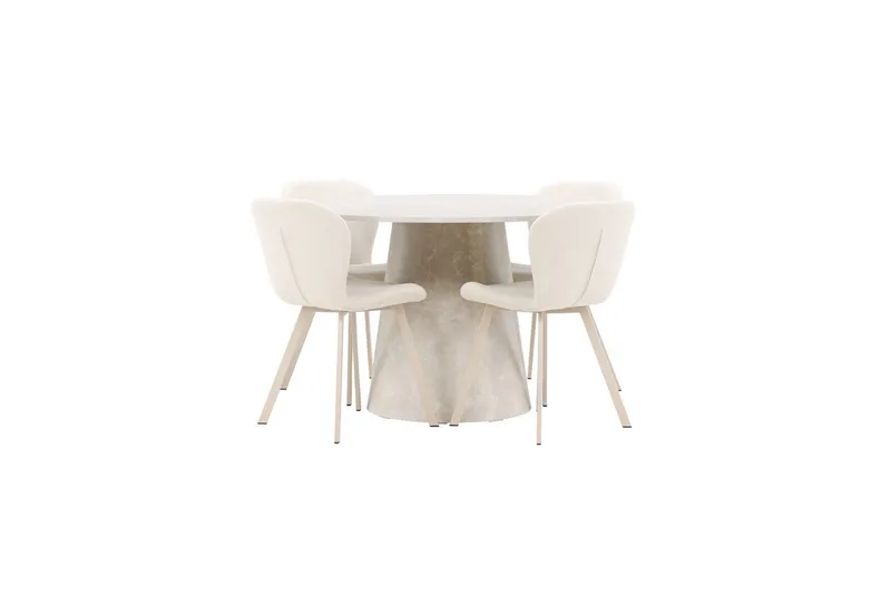 Spisegruppe Lanzo Rund 120 cm med 4 stk Lilja Stoler Beige - Beige - Møbler - Bord - Spisegrupper