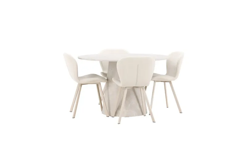 Spisegruppe Lanzo Rund 120 cm med 4 stk Lilja Stoler Beige - Beige - Møbler - Bord - Spisegrupper