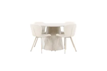 Spisegruppe Lanzo Rund 120 cm med 4 stk Lilja Stoler Beige - Beige - Møbler - Bord - Spisegrupper