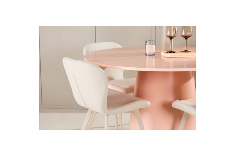 Spisegruppe Lanzo Rund 120 cm med 4 stk Lilja Stoler Rosa - Rosa - Møbler - Bord - Spisegrupper