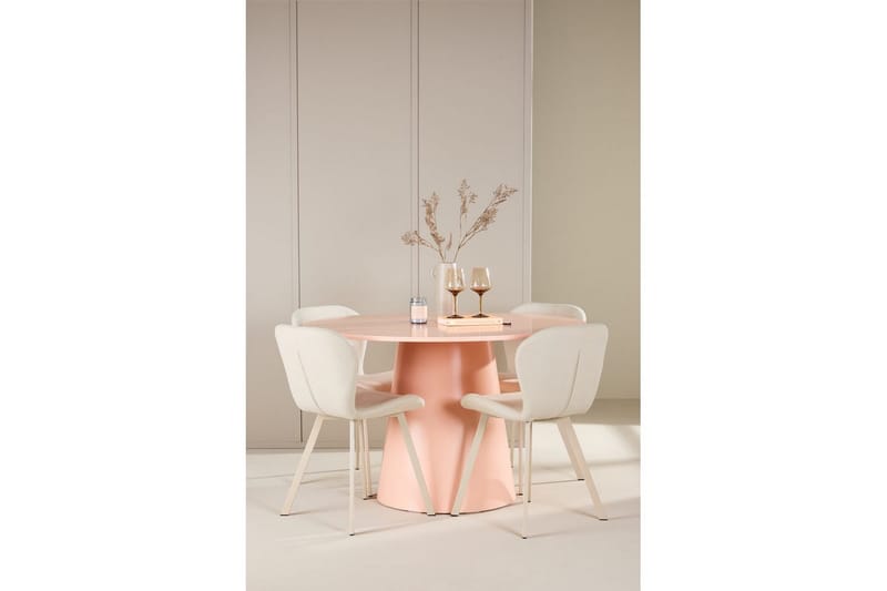 Spisegruppe Lanzo Rund 120 cm med 4 stk Lilja Stoler Rosa - Rosa - Møbler - Bord - Spisegrupper