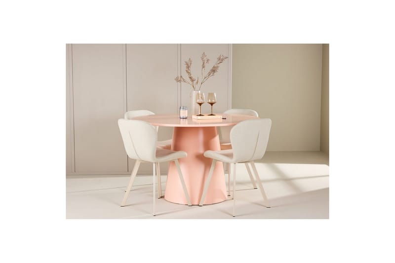 Spisegruppe Lanzo Rund 120 cm med 4 stk Lilja Stoler Rosa - Rosa - Møbler - Bord - Spisegrupper