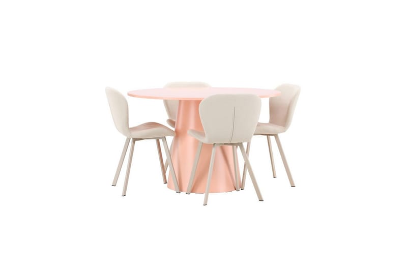Spisegruppe Lanzo Rund 120 cm med 4 stk Lilja Stoler Rosa - Rosa - Møbler - Bord - Spisegrupper