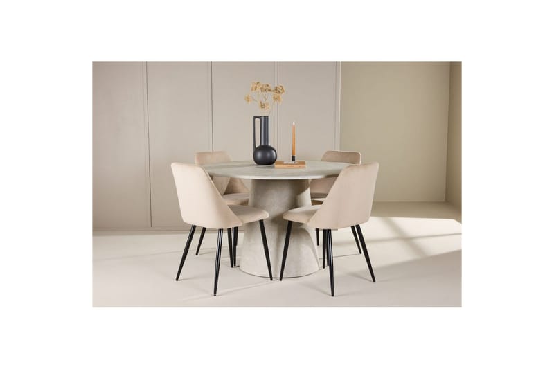 Spisegruppe Lanzo Rund 120 cm med 4 stk Night Stoler Beige - Beige - Møbler - Bord - Spisegrupper