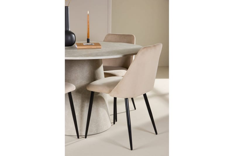 Spisegruppe Lanzo Rund 120 cm med 4 stk Night Stoler Beige - Beige - Møbler - Bord - Spisegrupper
