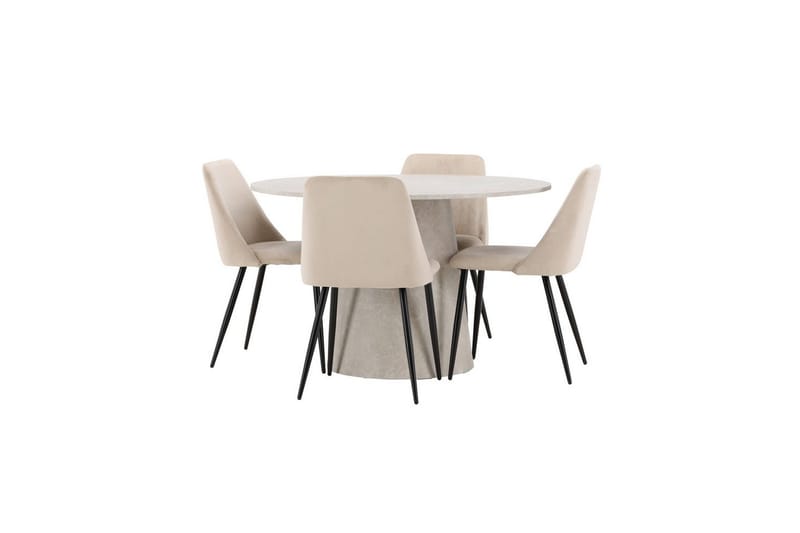 Spisegruppe Lanzo Rund 120 cm med 4 stk Night Stoler Beige - Beige - Møbler - Bord - Spisegrupper