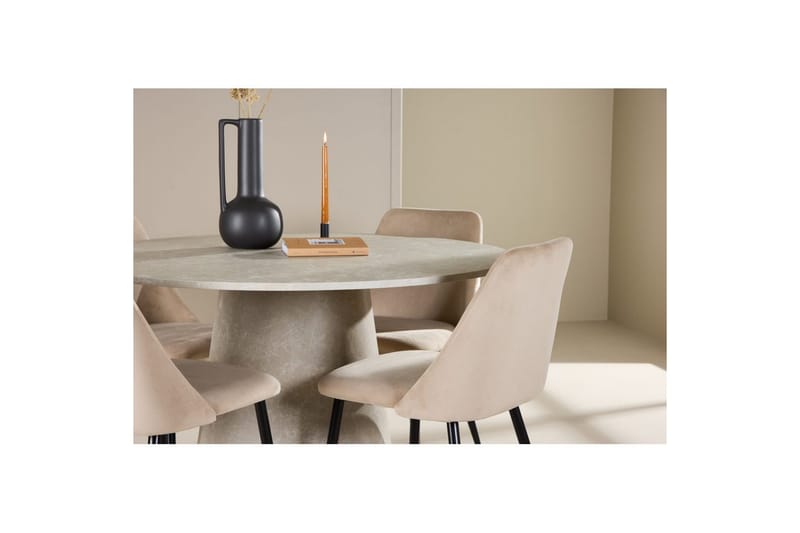 Spisegruppe Lanzo Rund 120 cm med 4 stk Night Stoler Beige - Beige - Møbler - Bord - Spisegrupper