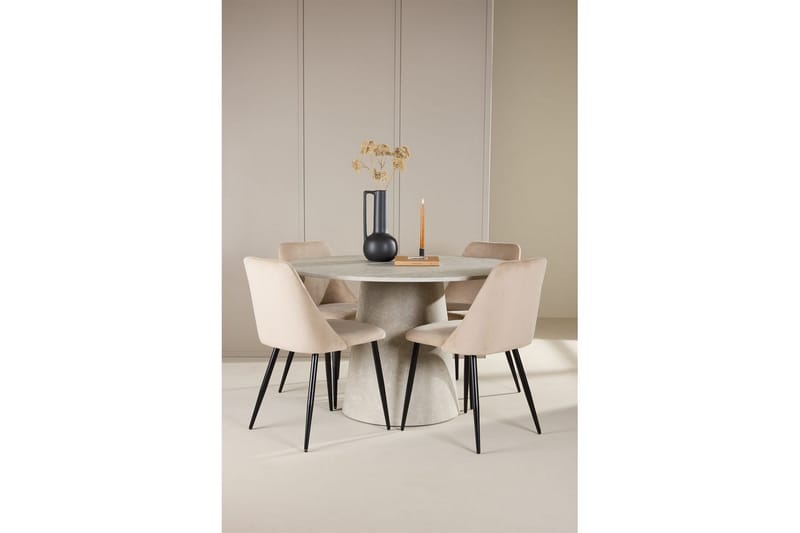 Spisegruppe Lanzo Rund 120 cm med 4 stk Night Stoler Beige - Beige - Møbler - Bord - Spisegrupper