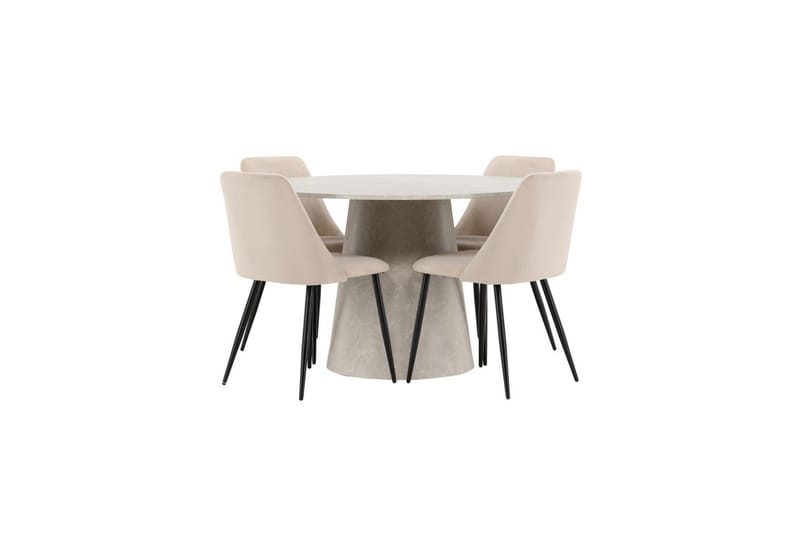 Spisegruppe Lanzo Rund 120 cm med 4 stk Night Stoler Beige, Beige