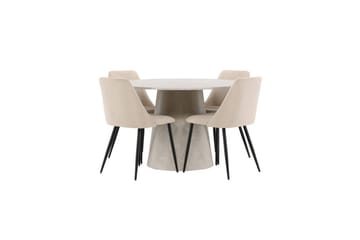 Spisegruppe Lanzo Rund 120 cm med 4 stk Night Stoler Beige - Beige - Møbler - Bord - Spisegrupper