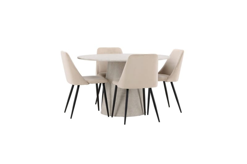 Spisegruppe Lanzo Rund 120 cm med 4 stk Night Stoler Beige - Beige - Møbler - Bord - Spisegrupper